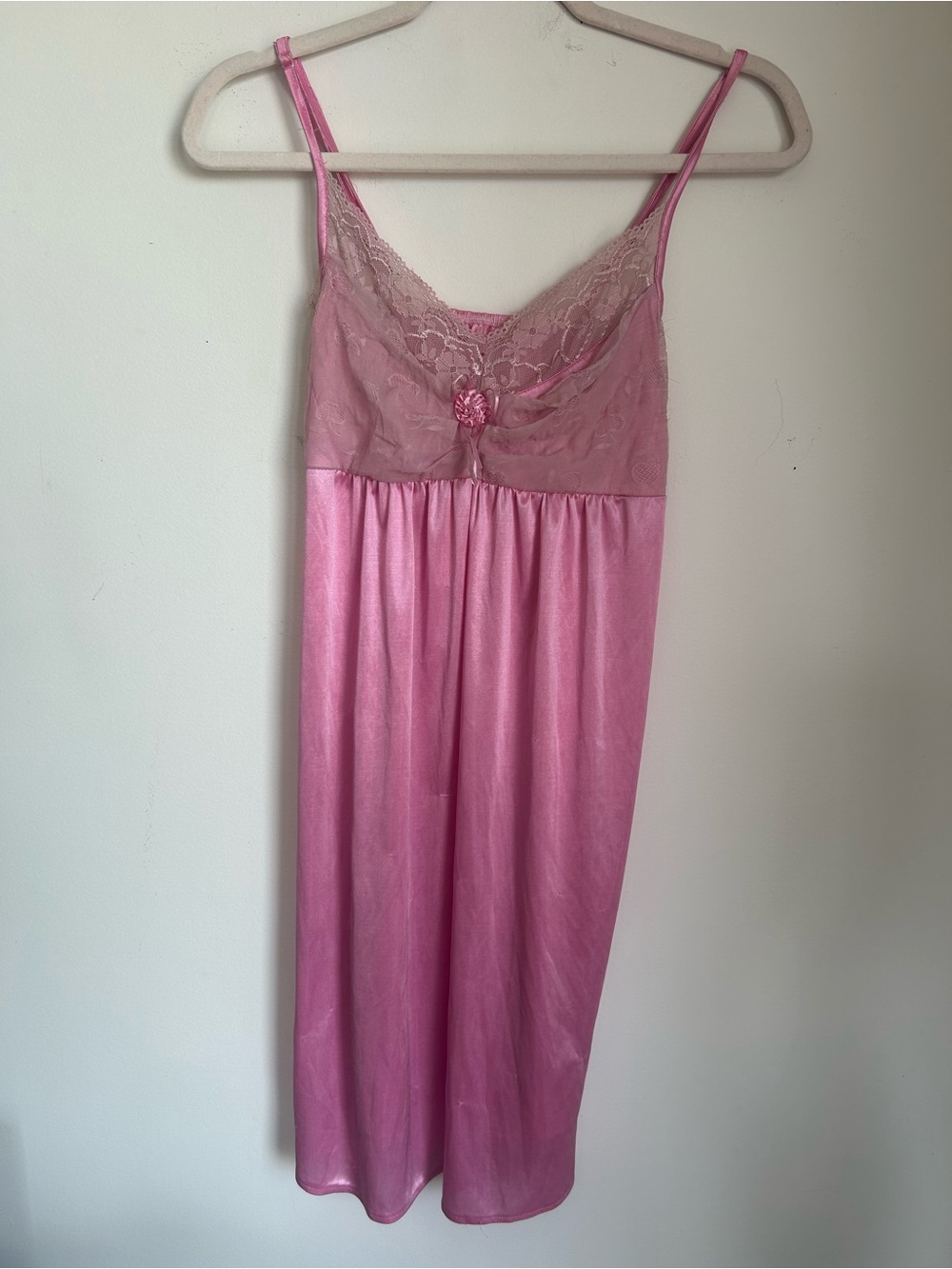 Vintage Pink Lace-Trim Satin Slip Nightgown - Women Intimates
